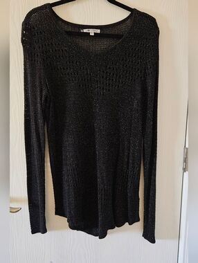 Jennifer Lopez Black And Silver Open-Knit Top with Purple Logo Tag